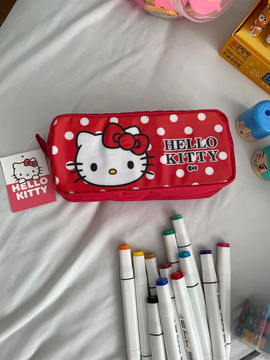 Lisanslı Hello Kitty 2 Bölmeli Kırmızı Kalemlik