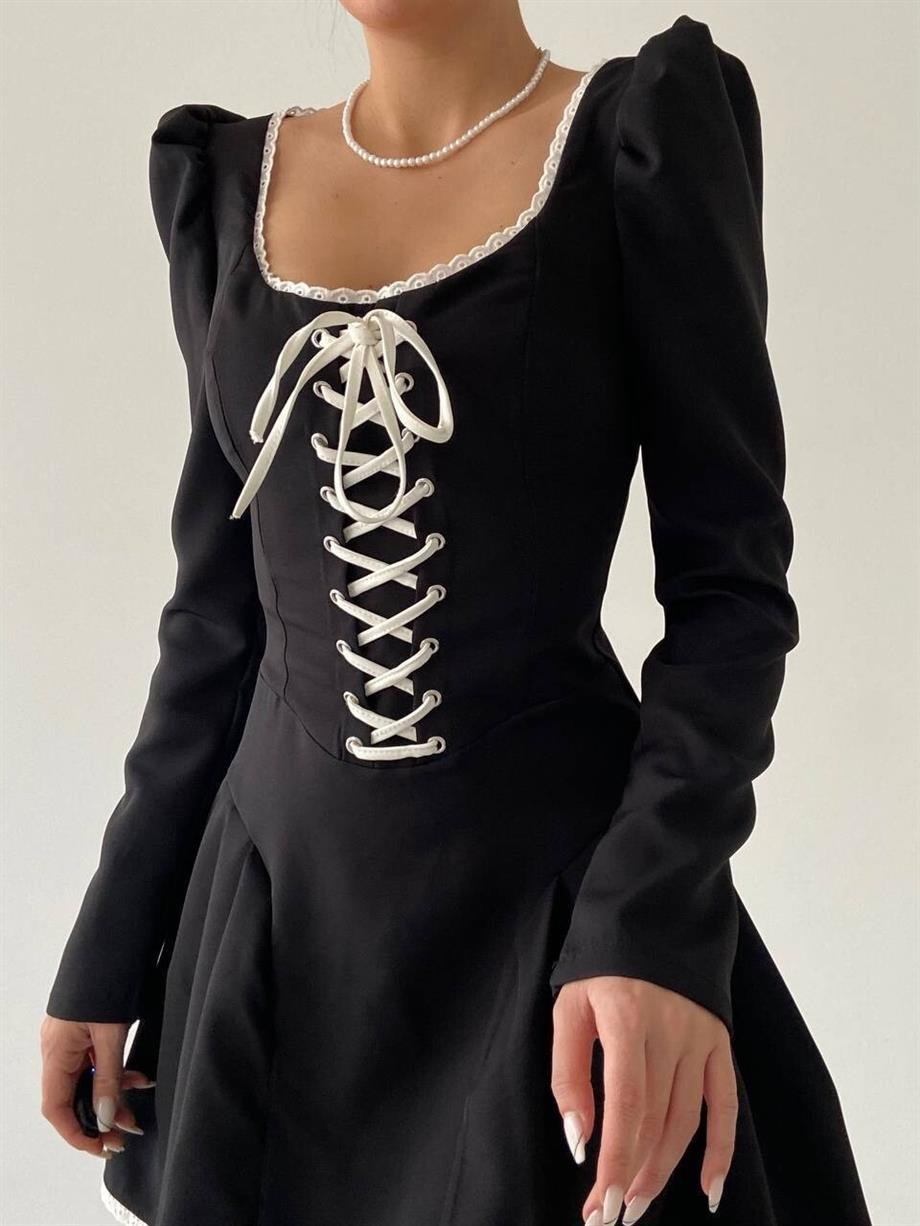 Lolita İp Detaylı Mini Elbise