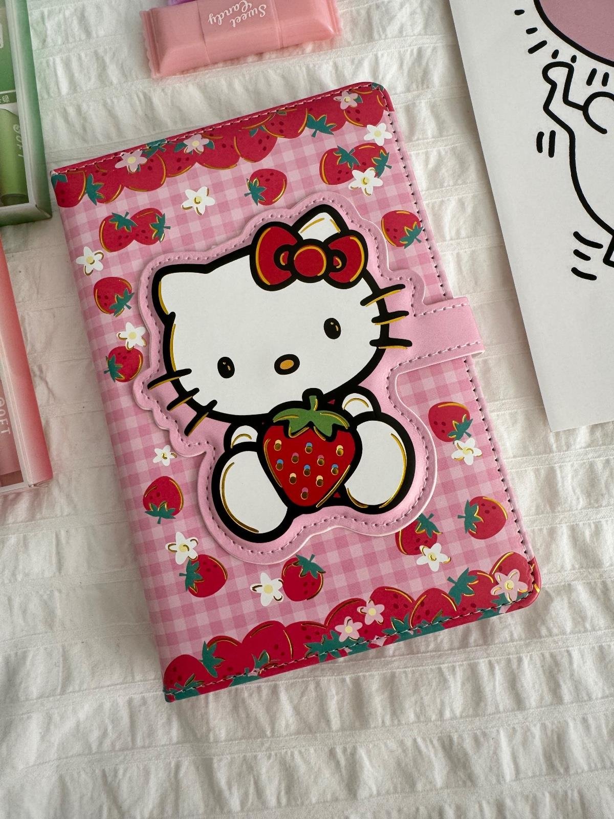 Magnetic Kapaklı Puffy Kitty Book Defter - Strawberry