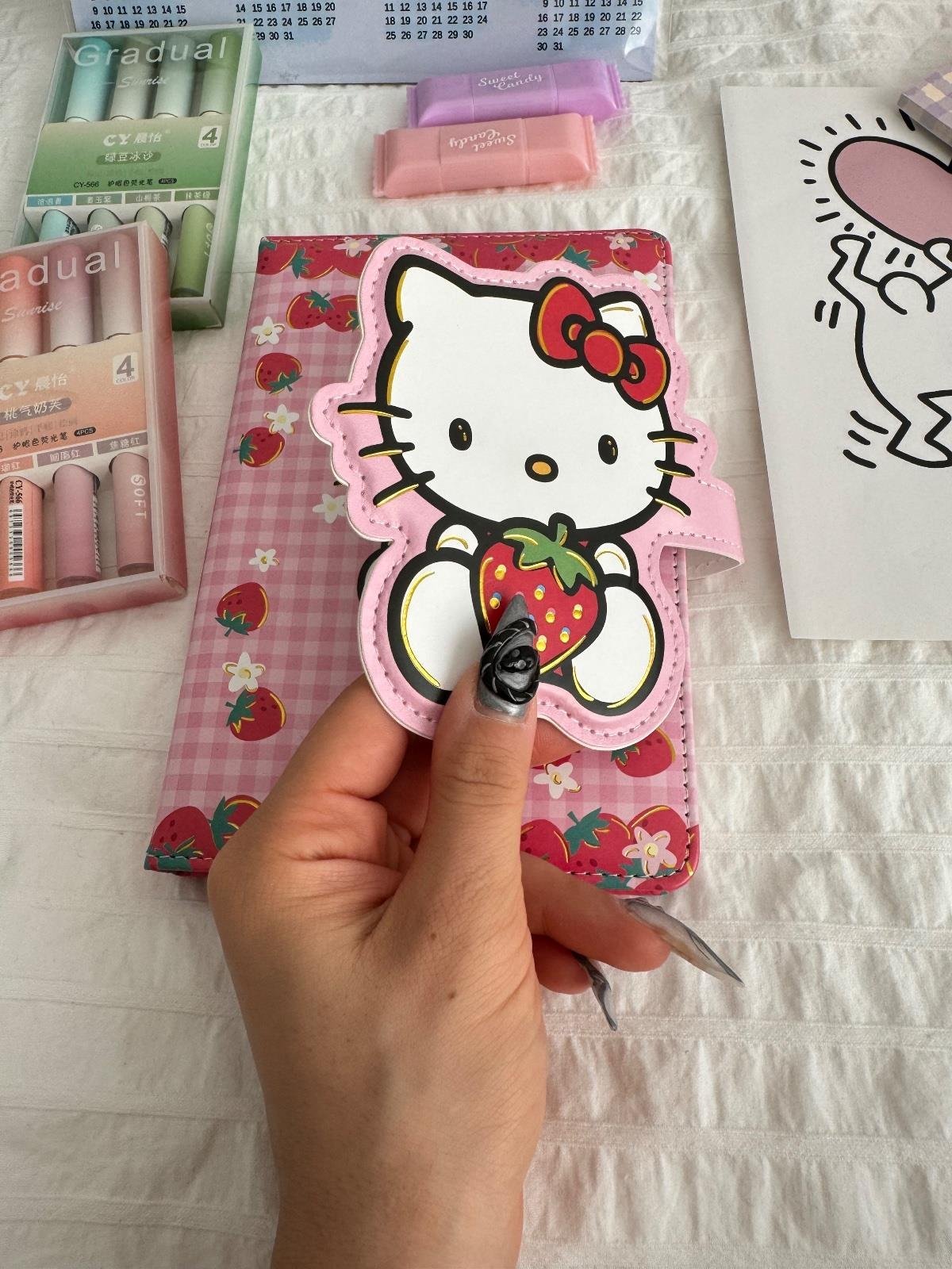 Magnetic Kapaklı Puffy Kitty Book Defter - Strawberry