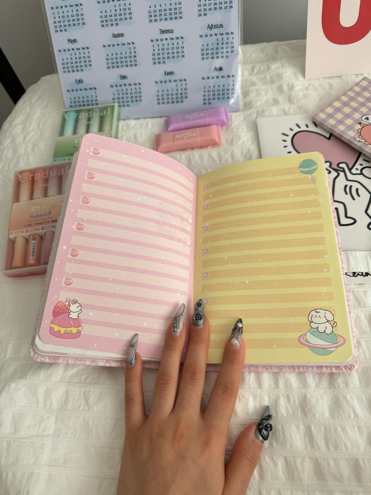 Magnetic Kapaklı Puffy Kitty Book Defter - Strawberry