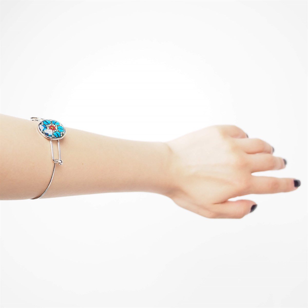 Mandala Desenli Kelepçe Gümüş 2