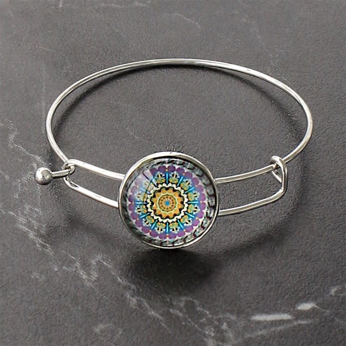 Mandala Desenli Kelepçe Gümüş
