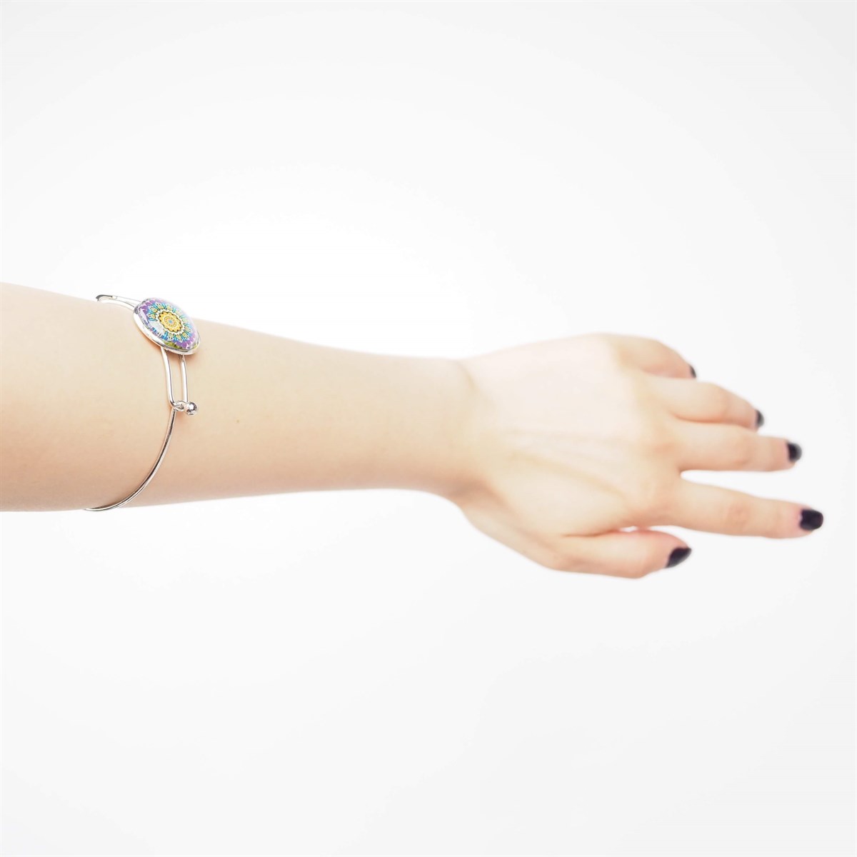 Mandala Desenli Kelepçe Gümüş