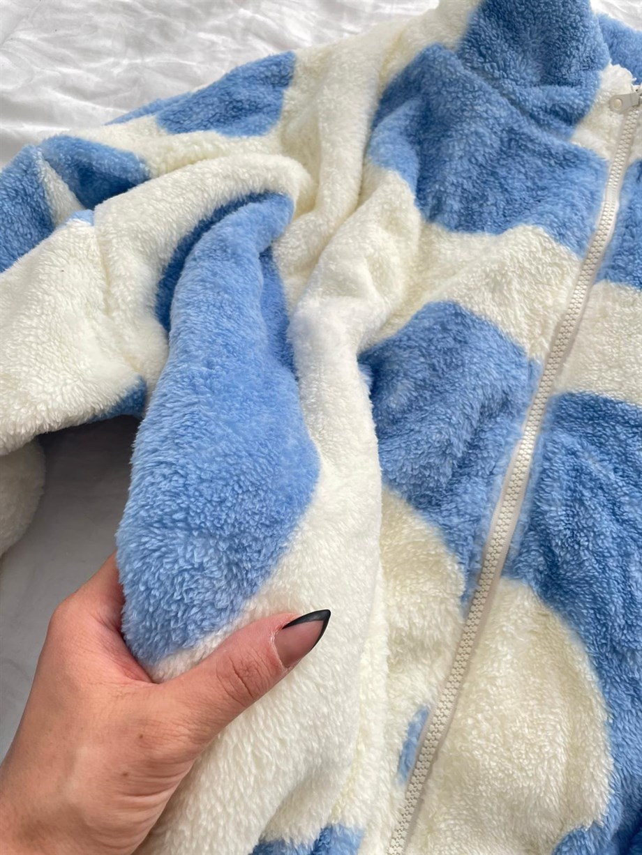 Mavi Bulut Peluş Oversize Hırka