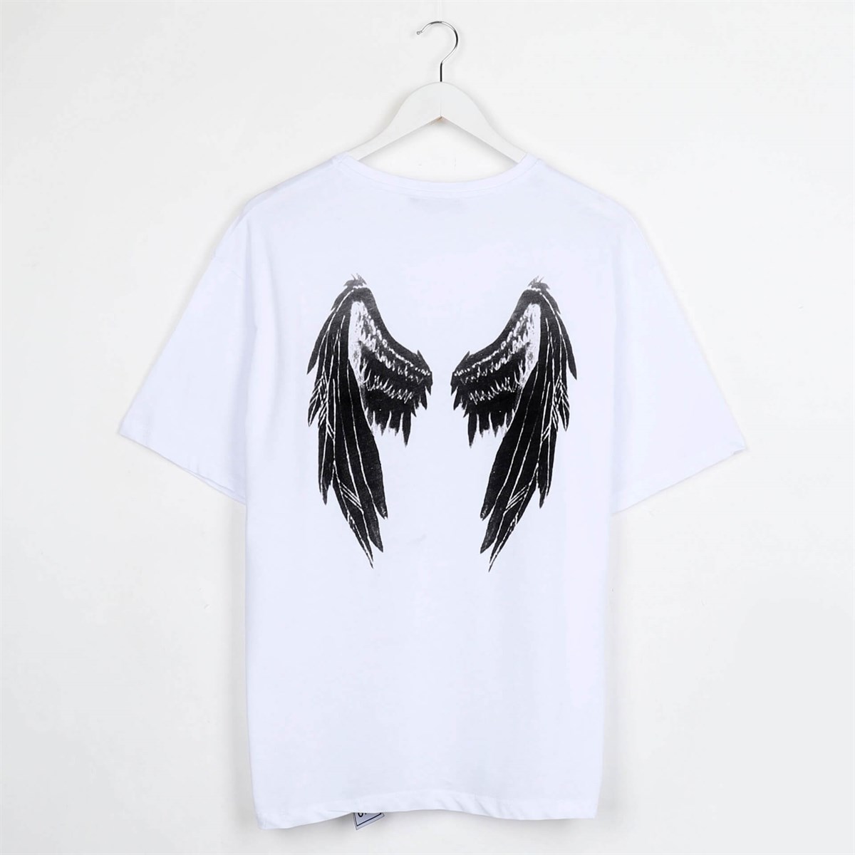Melek Şeytan Baskılı Oversize Beyaz Unisex T-shirt