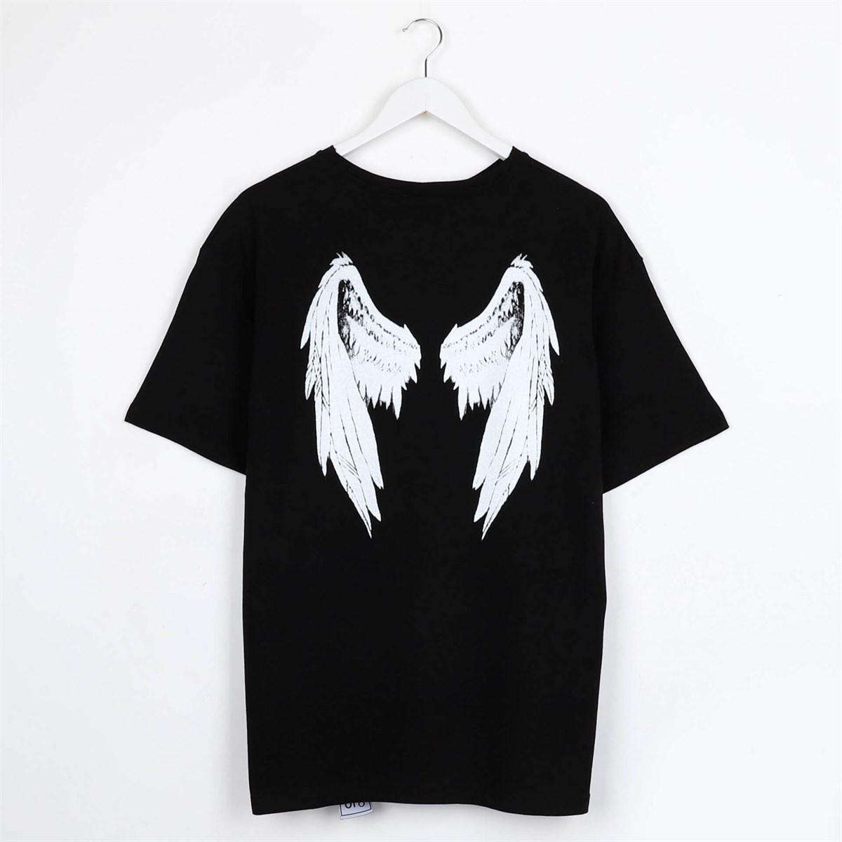 Melek Şeytan Baskılı Oversize Siyah Unisex T-shirt