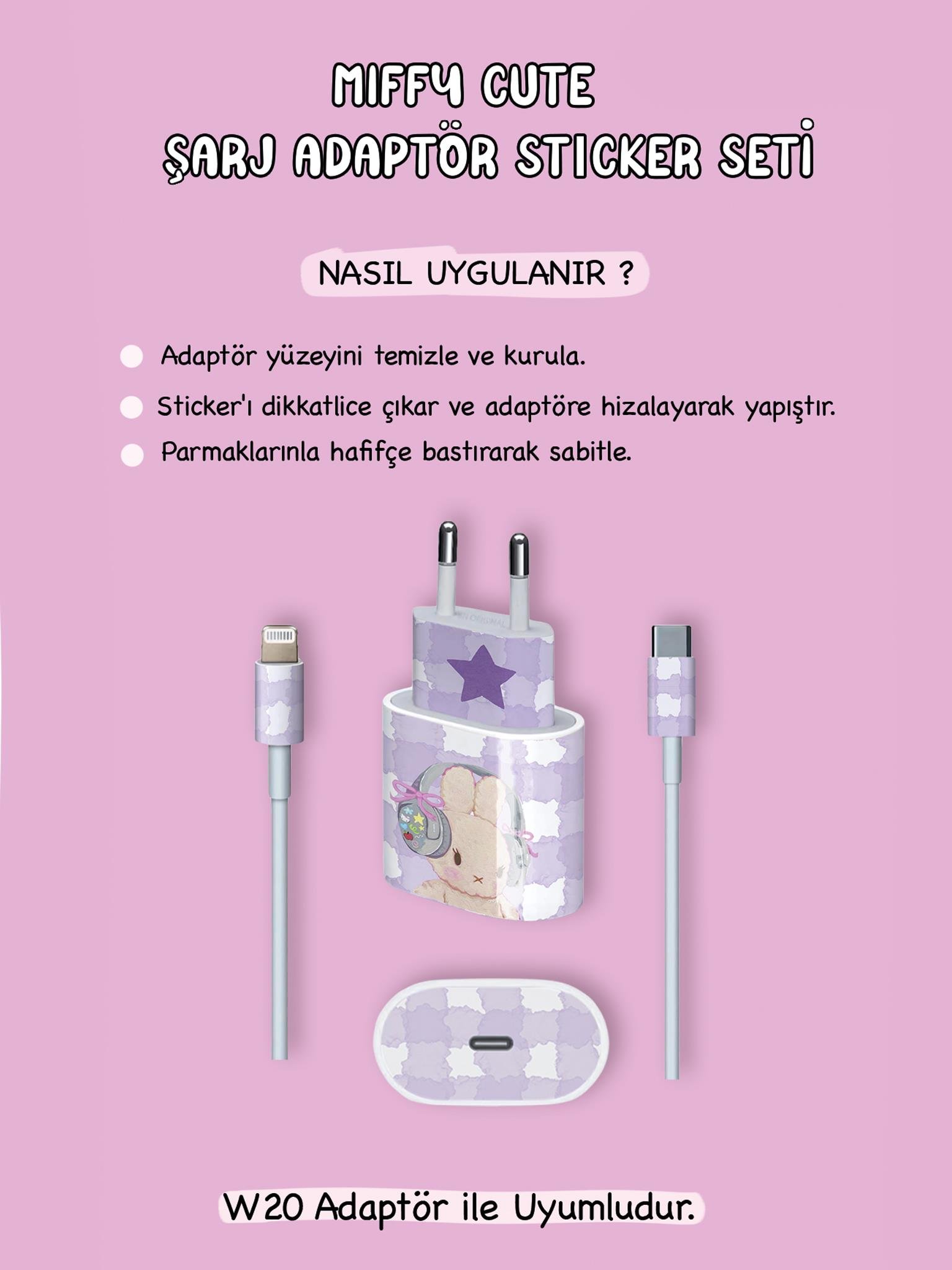 Miffy Cute Şarj Adaptör Sticker Seti