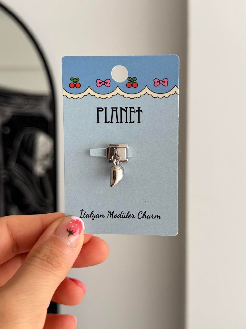 Mıknatıs Kalp Sallantılı Mavi Kartlı İtalyan Charm