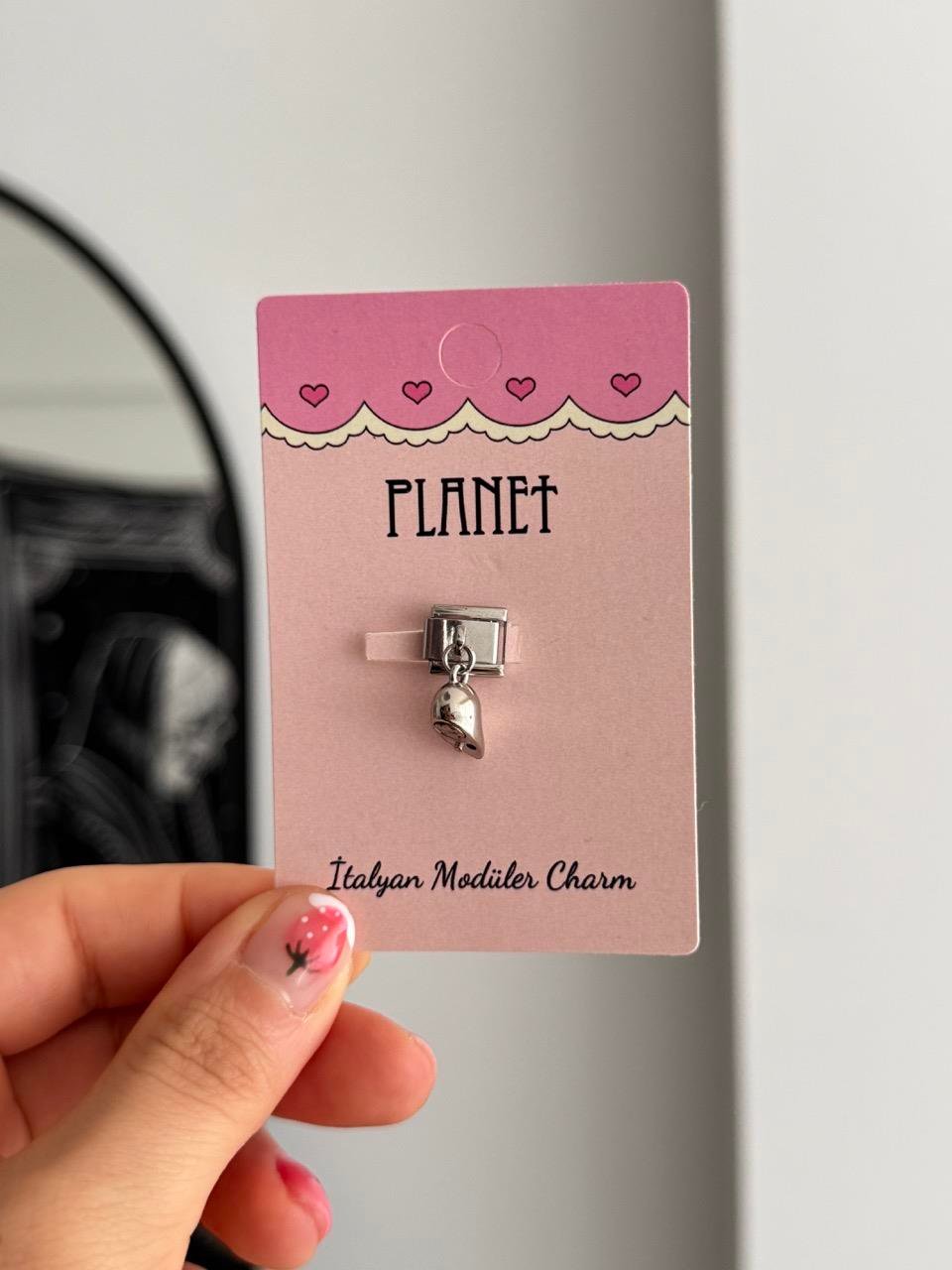 Mıknatıs Kalp Sallantılı Pembe Kartlı İtalyan Charm