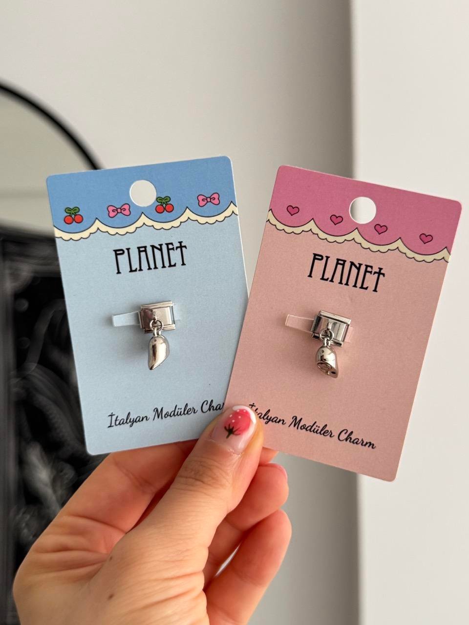 Mıknatıs Kalp Sallantılı Pembe Kartlı İtalyan Charm