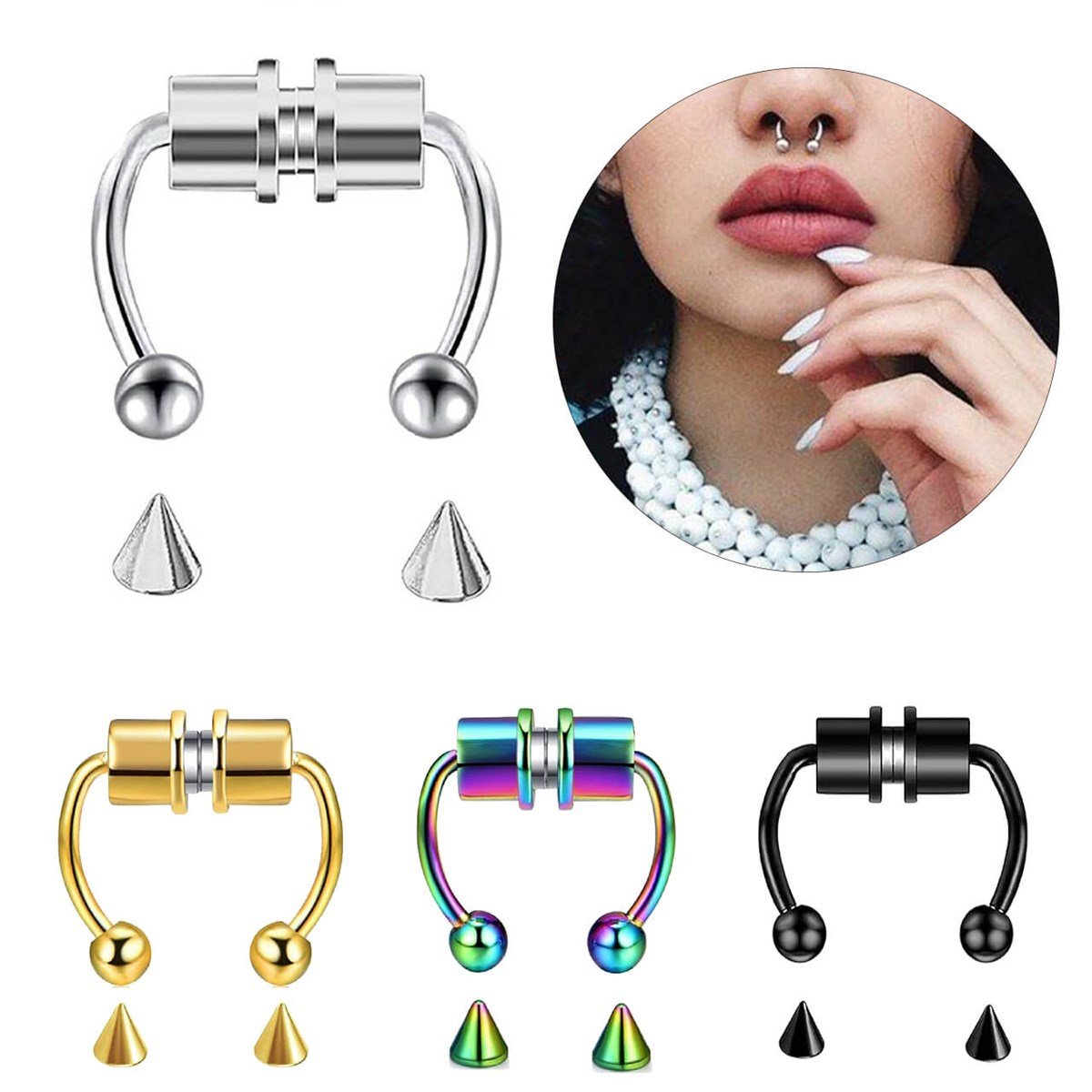 Mıknatıslı Fake Septum Piercing Renk Seçenekleri 10 mm