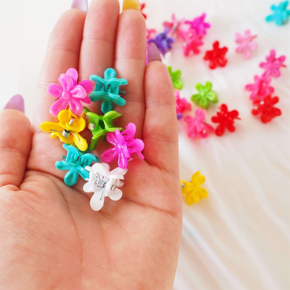 Mini Çiçekli Mandal Toka Seti 50'li