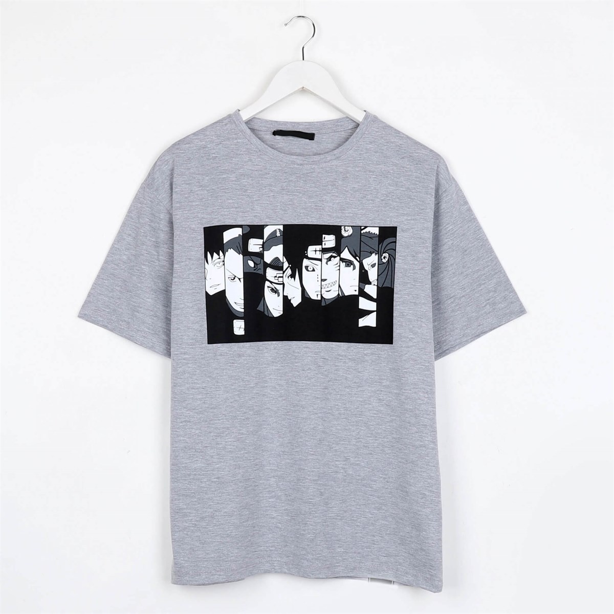 Naruto Baskılı Oversize Gri Unisex T-shirt