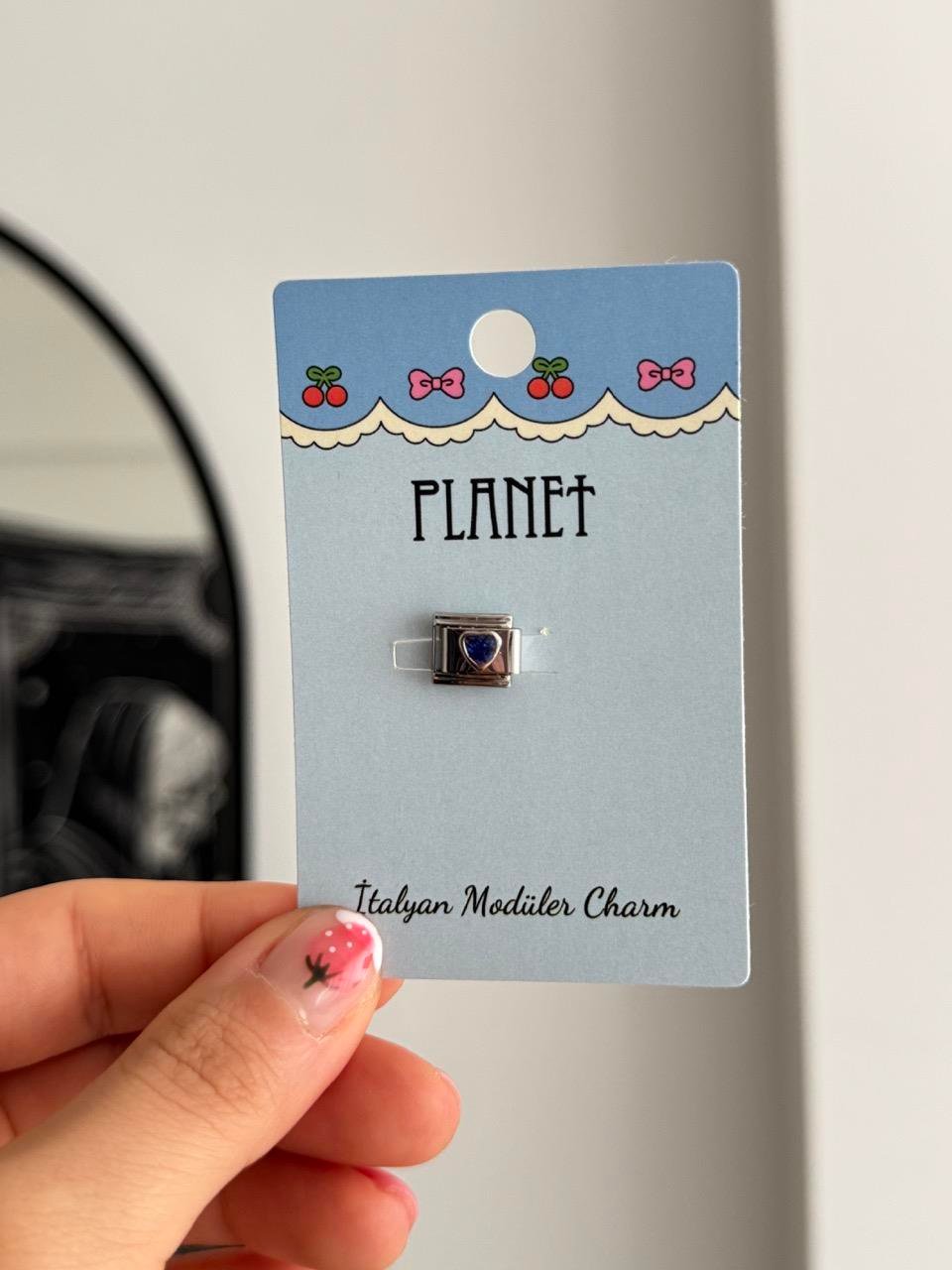 Navy Blue Heart Kartlı İtalyan Charm