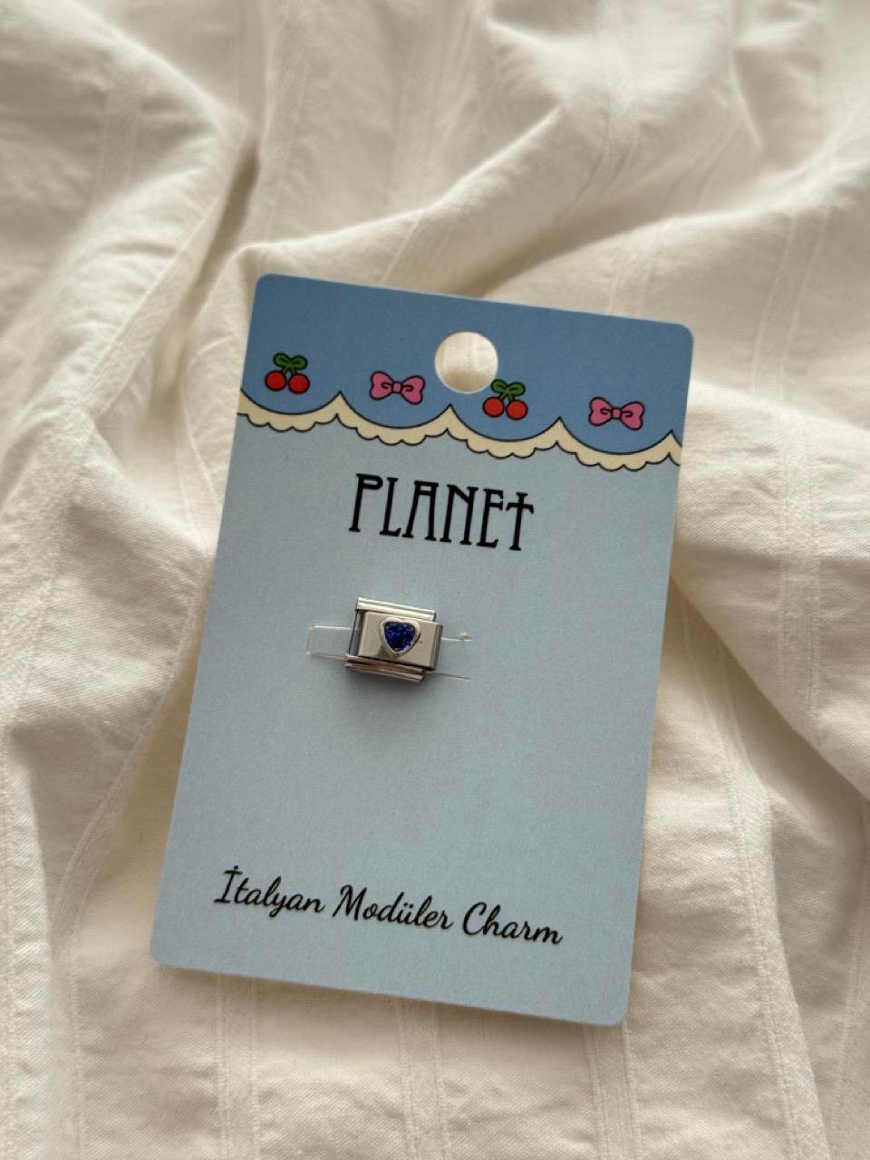 Navy Blue Heart Kartlı İtalyan Charm