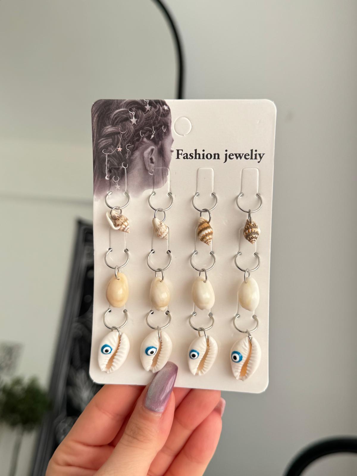 Nazar Deniz Kabuğu 12li Saç Küpesi