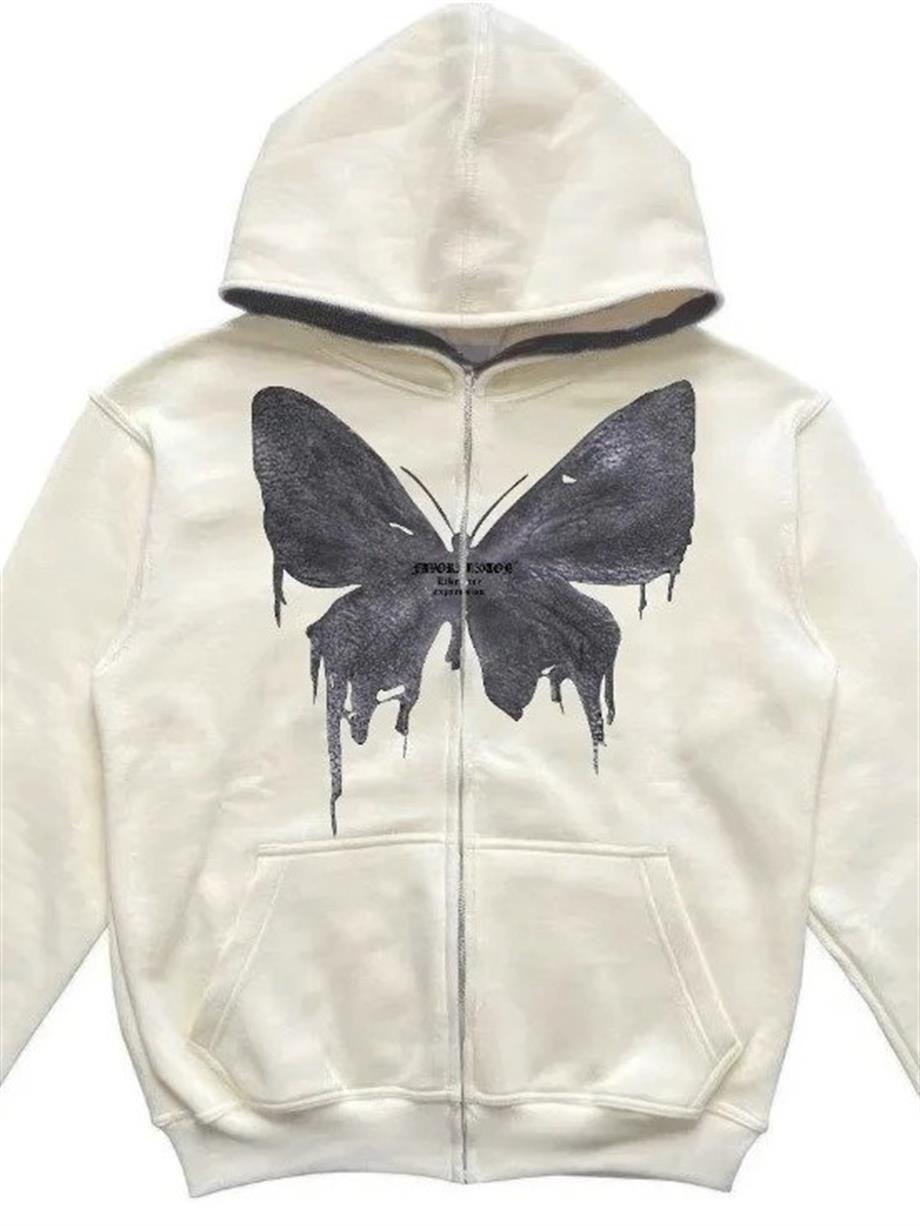 New Butterfly To Reped Kalın Kumaş Fermuarlı Kapşonlu Hırka