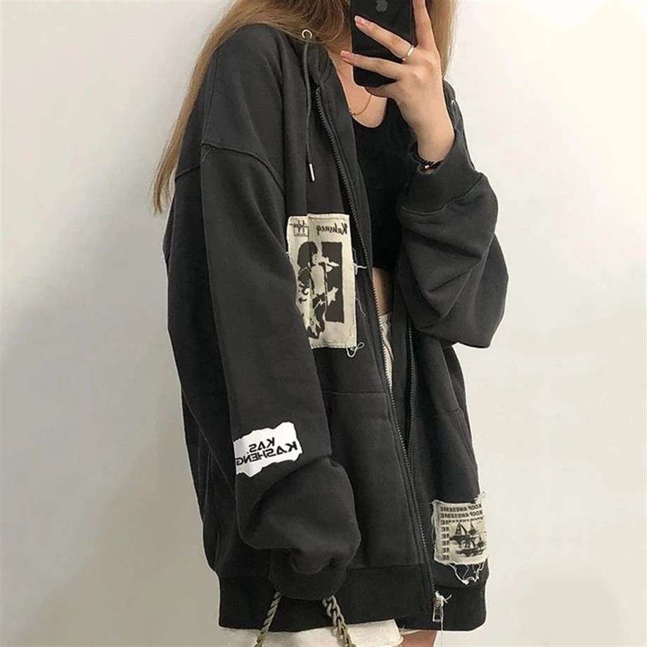 Old Punk Days Siyah Unisex Fermuarlı Kapşonlu Sweatshirt