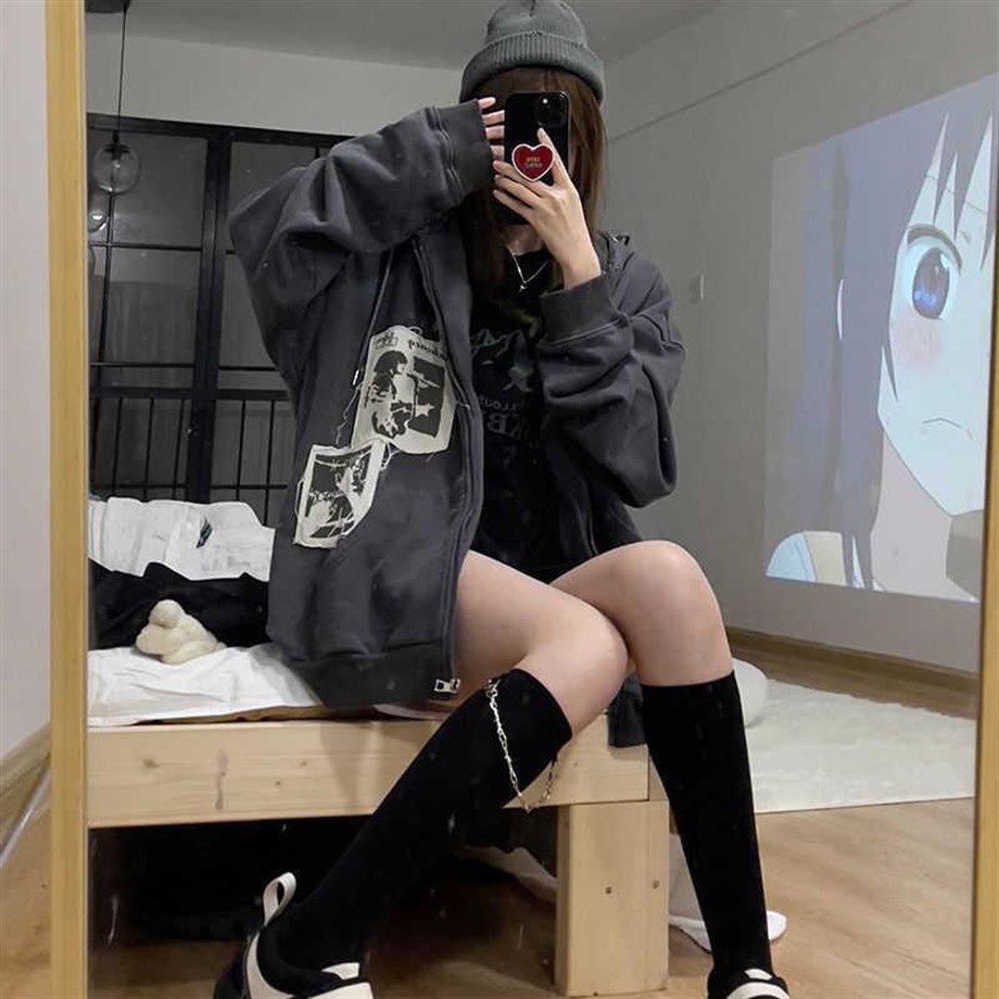 Old Punk Days Siyah Unisex Fermuarlı Kapşonlu Sweatshirt