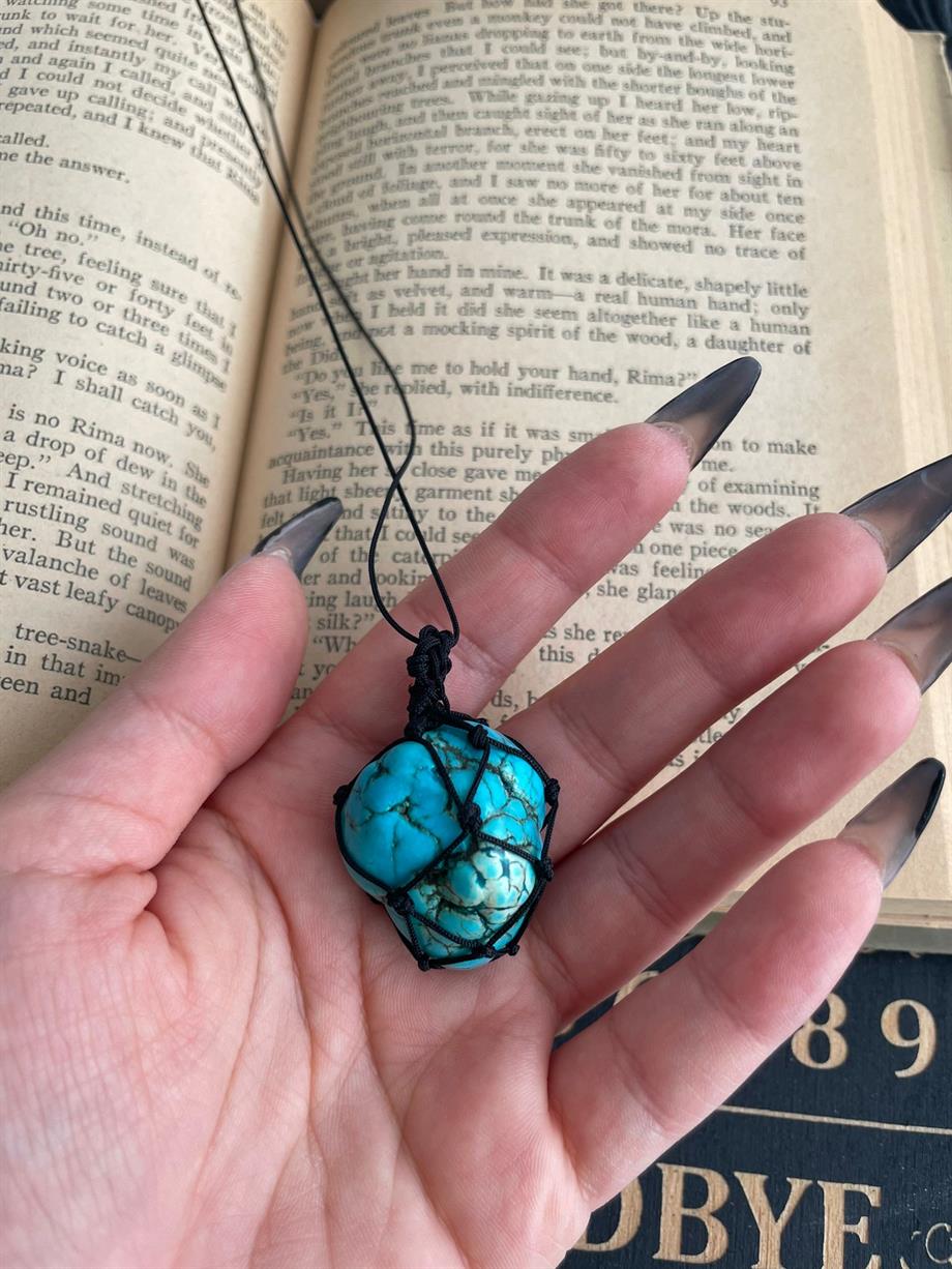 Örgü Fileli Doğal Taş Kolye Turkuaz