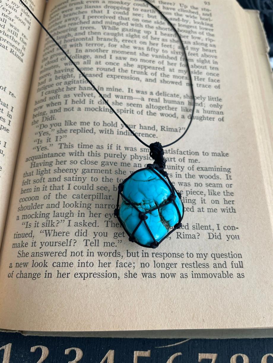 Örgü Fileli Doğal Taş Kolye Turkuaz