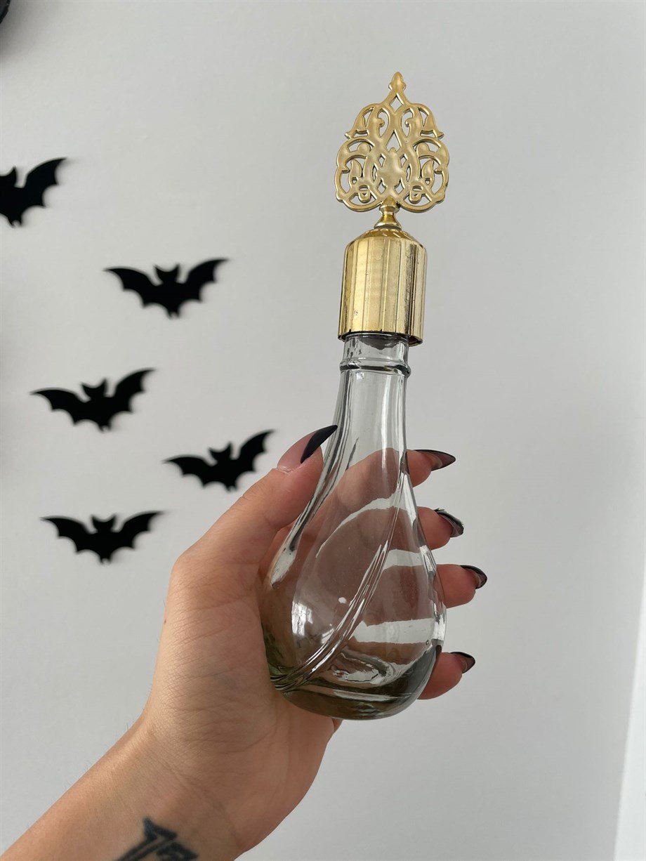 Oval Gold İşleme Kapaklı İksir ve Sıvı Şişesi