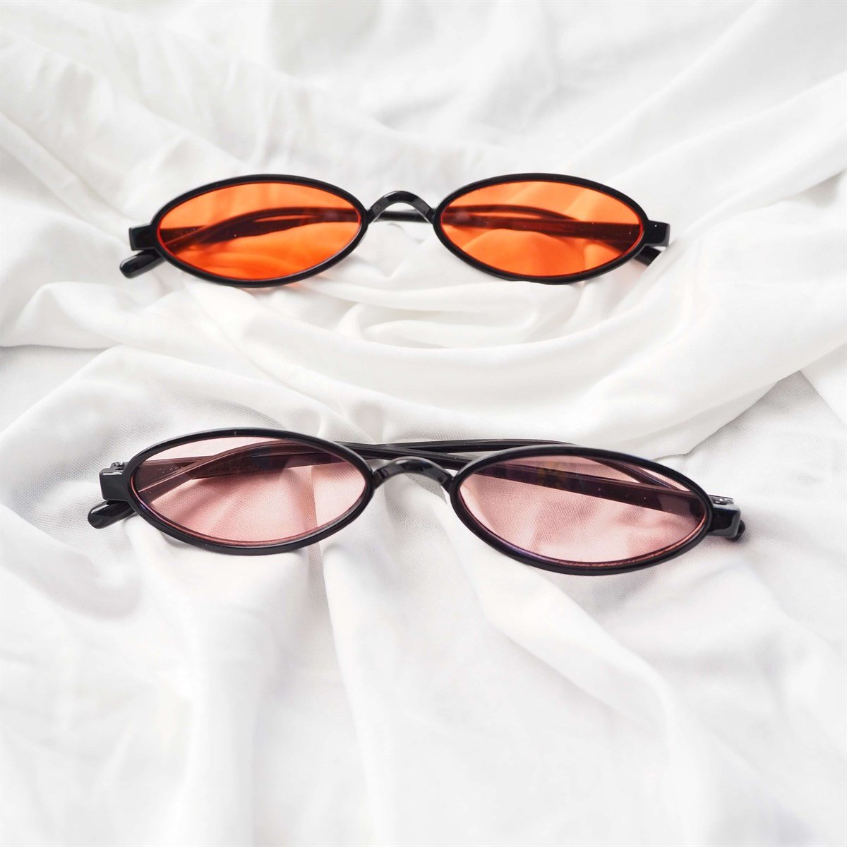 Oval Mini Çerçeve Güneş Gözlüğü Black Orange
