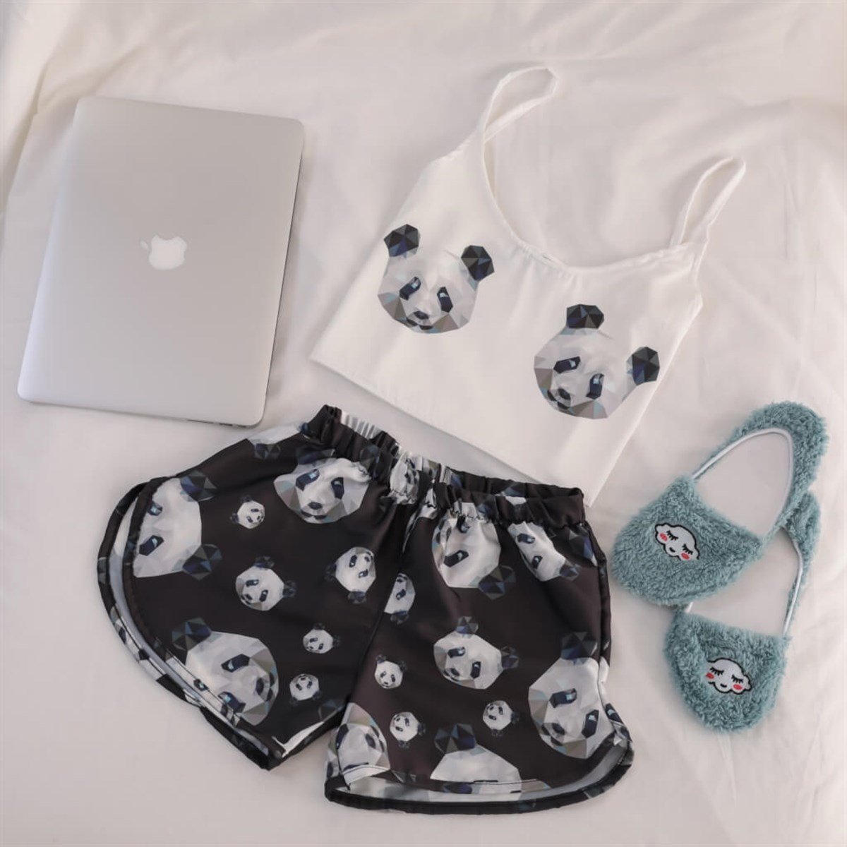 Panda Saten Pijama Takımı