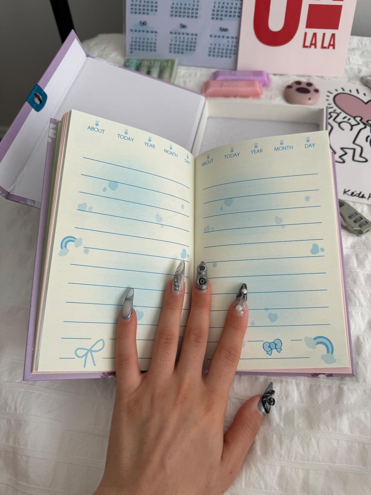 Papatya Tasarımlı Kilitli Günlük Defter Pembe