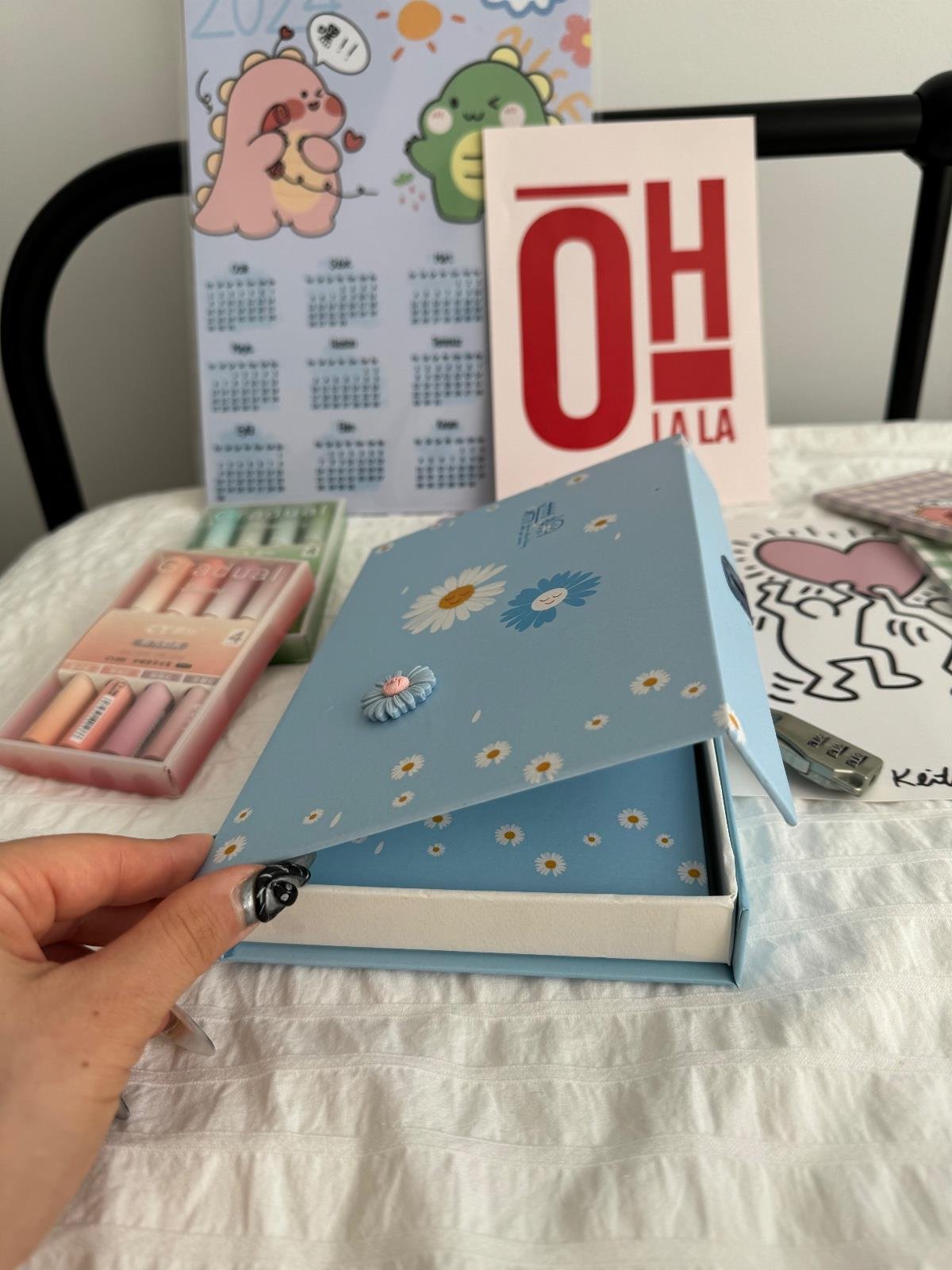 Papatya Tasarımlı Kilitli Günlük Defter Mavi