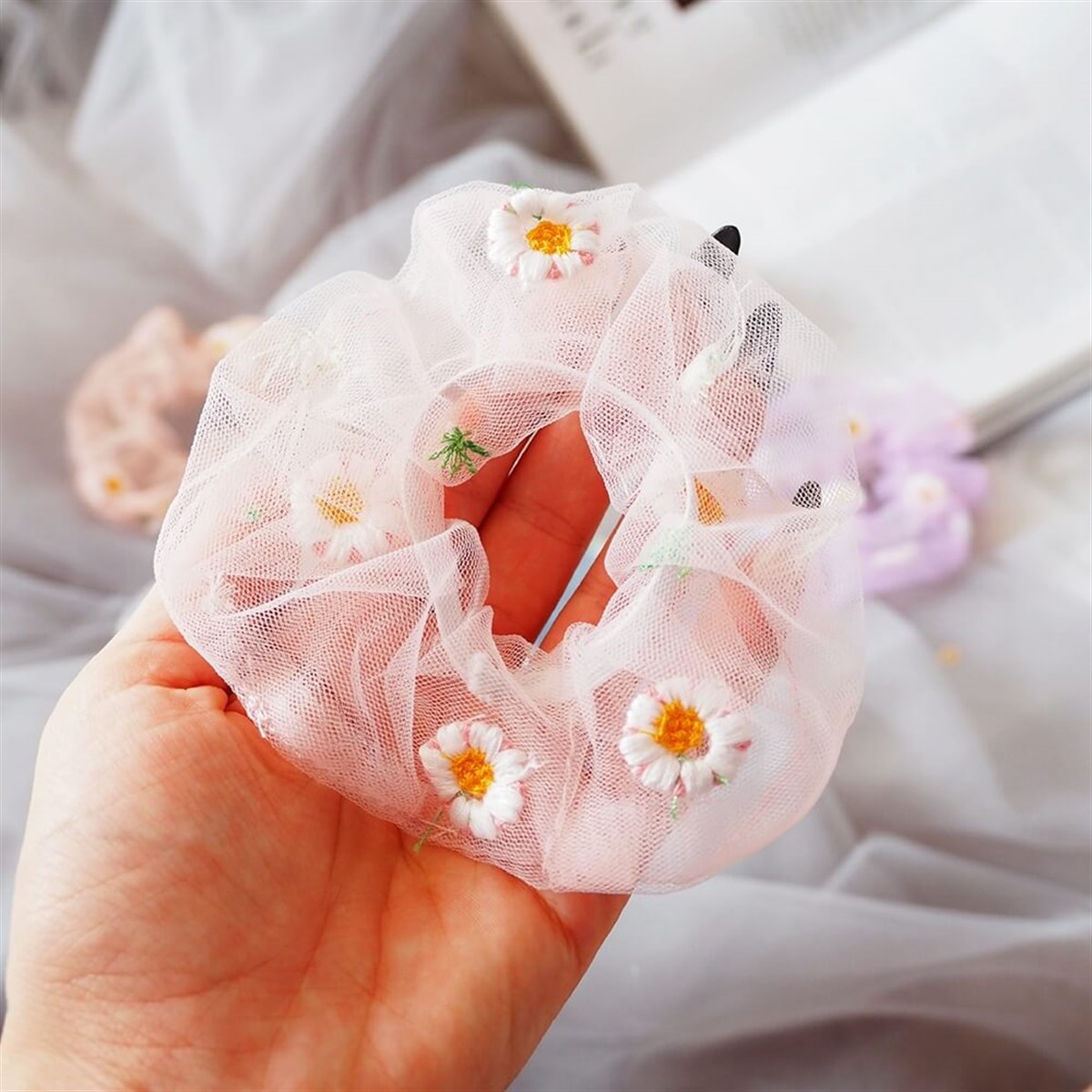 Papatya Tül Scrunchie Toka