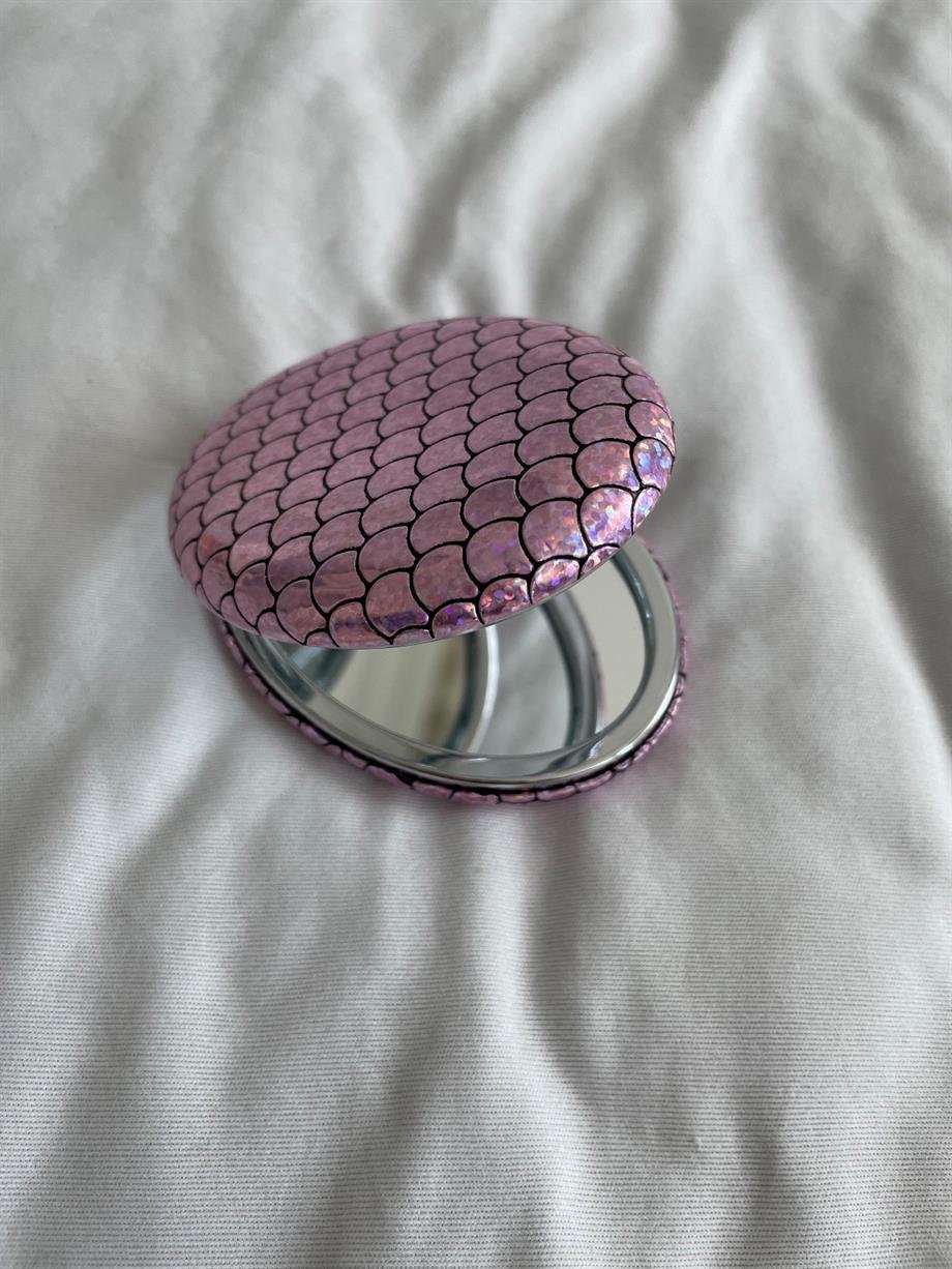 Pembe Hologram Pullu Cep Aynası
