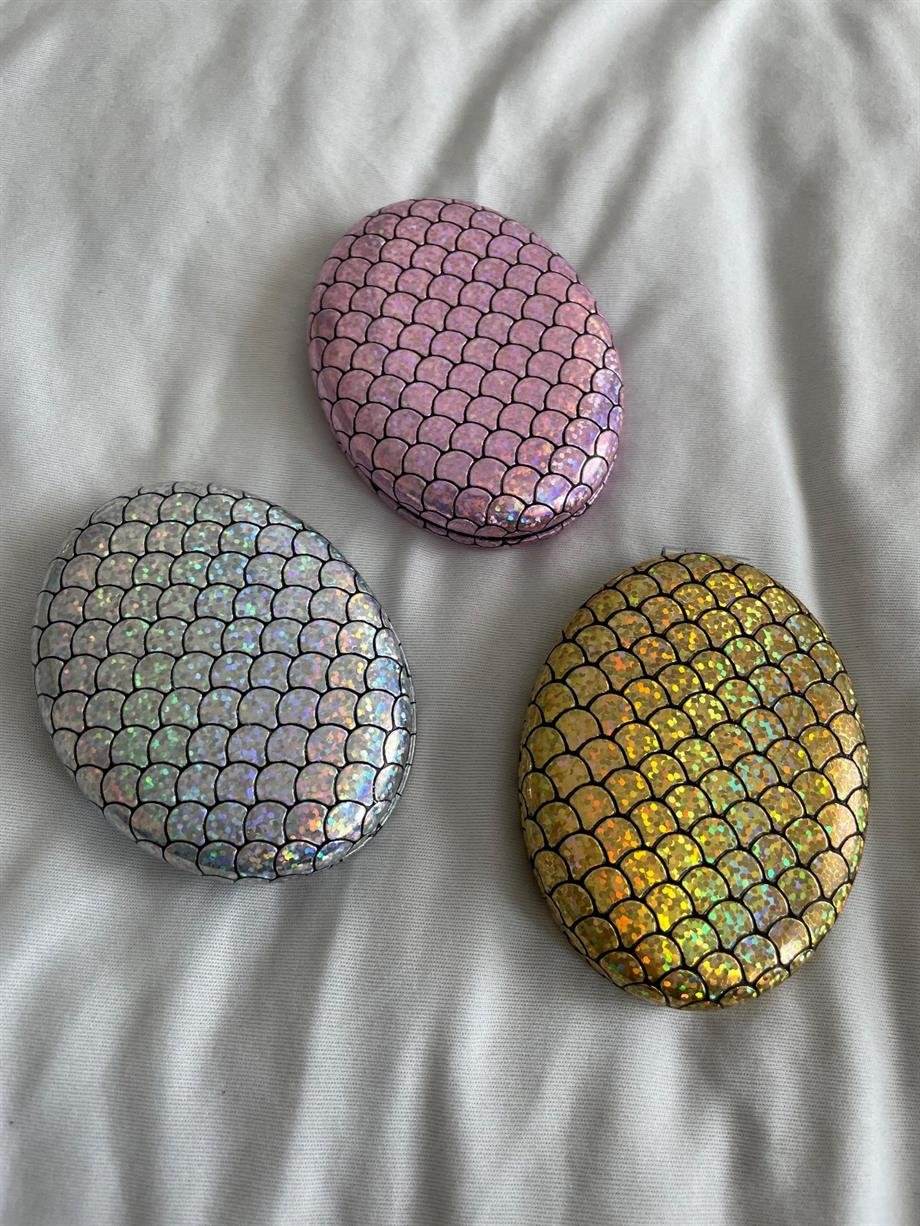 Pembe Hologram Pullu Cep Aynası