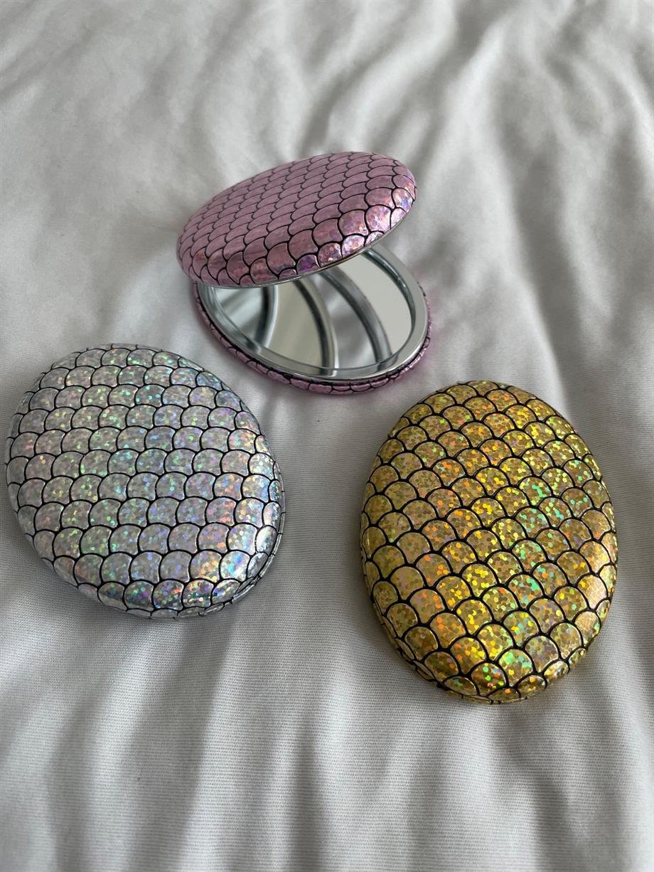 Pembe Hologram Pullu Cep Aynası