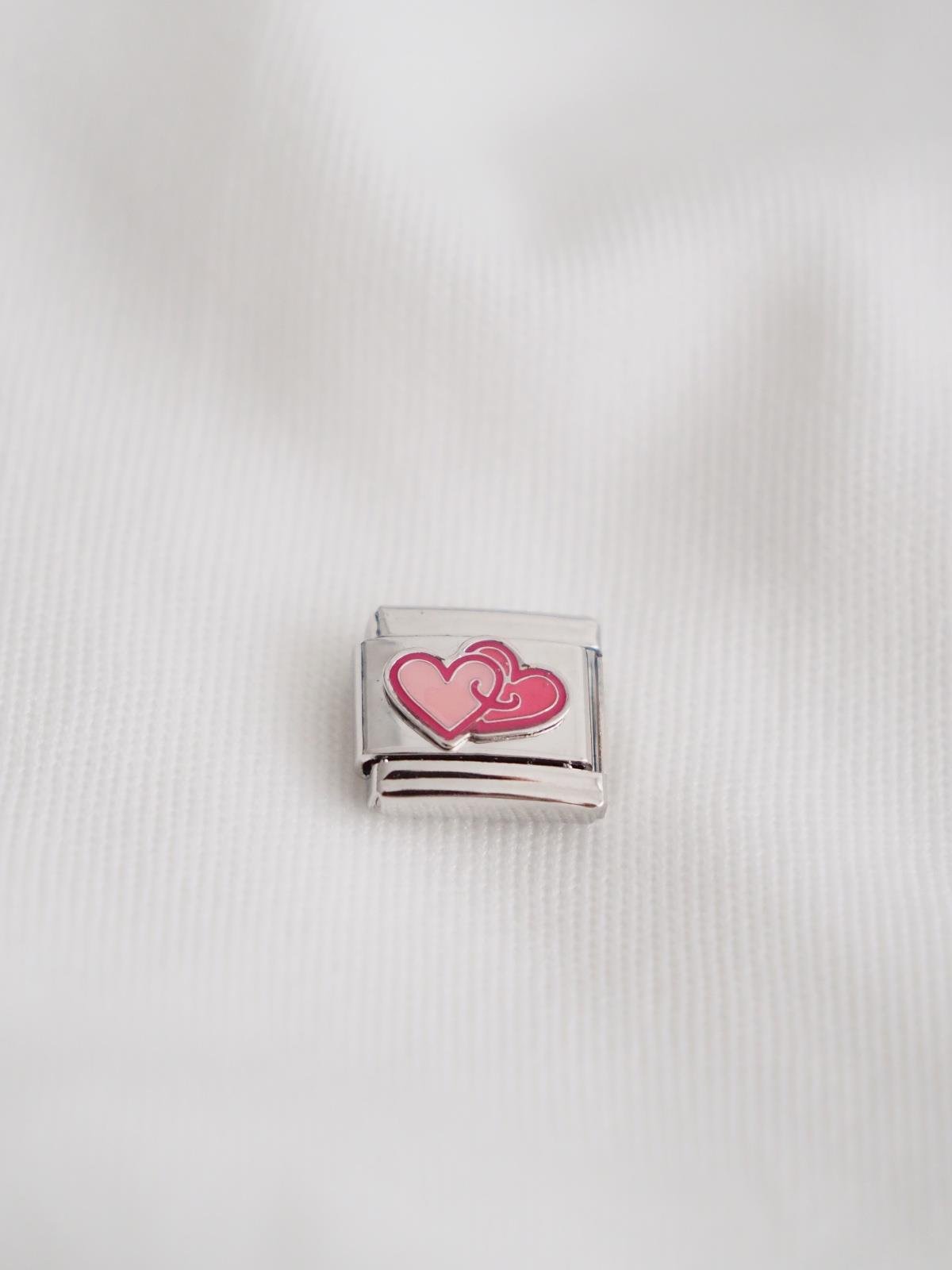 Pembe İkili Kalp İtalyan Charm