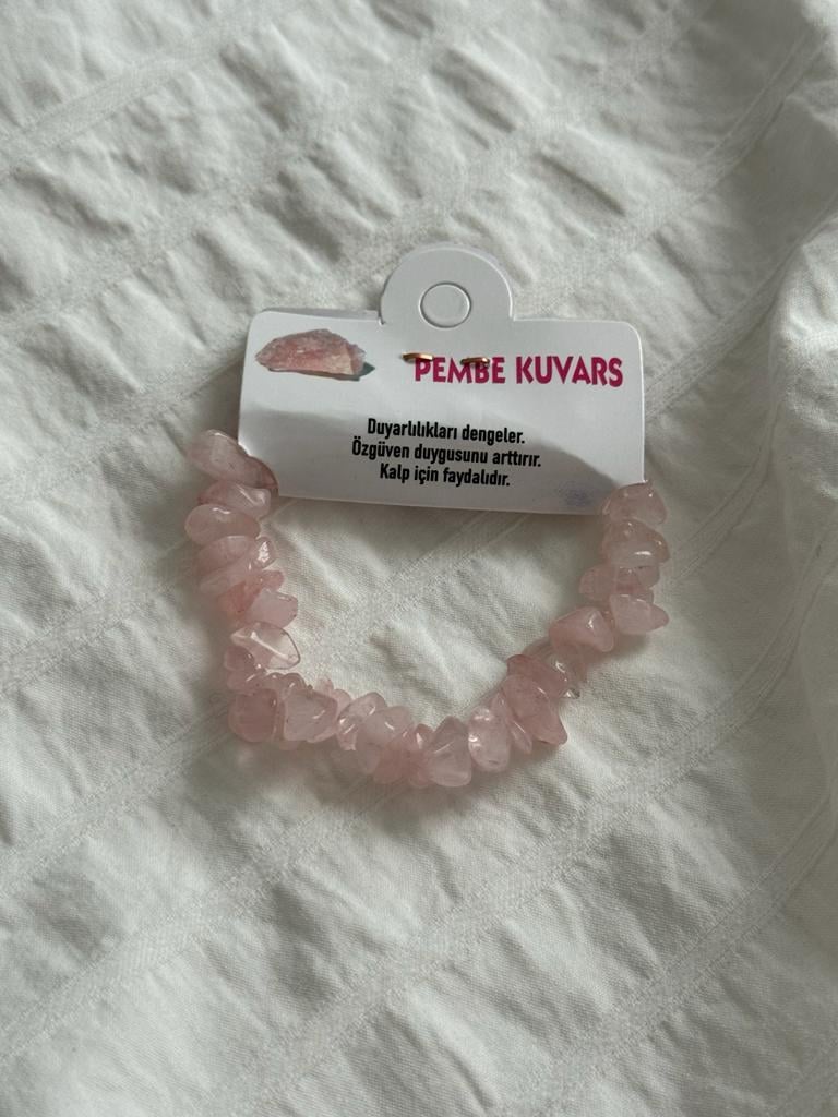 Pembe Kuvars Kırık Doğaltaş Bileklik