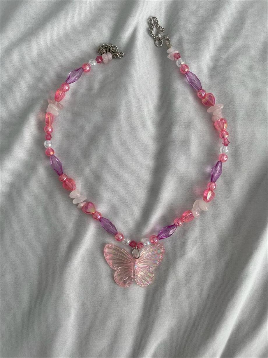 Pink Butterfly Kolye