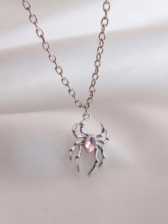 Pink Dark Stone Spider Kolye