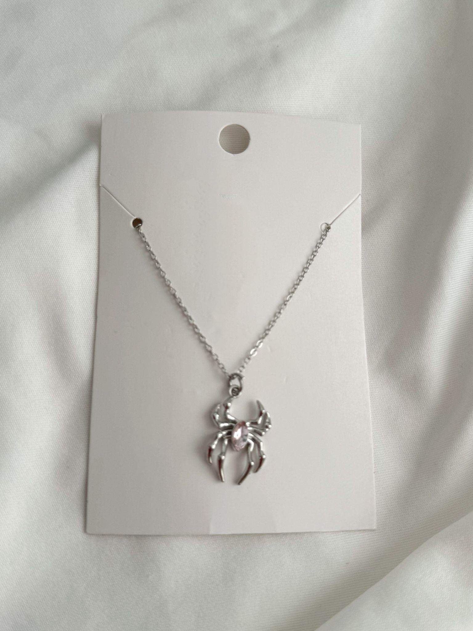 Pink Dark Stone Spider Kolye