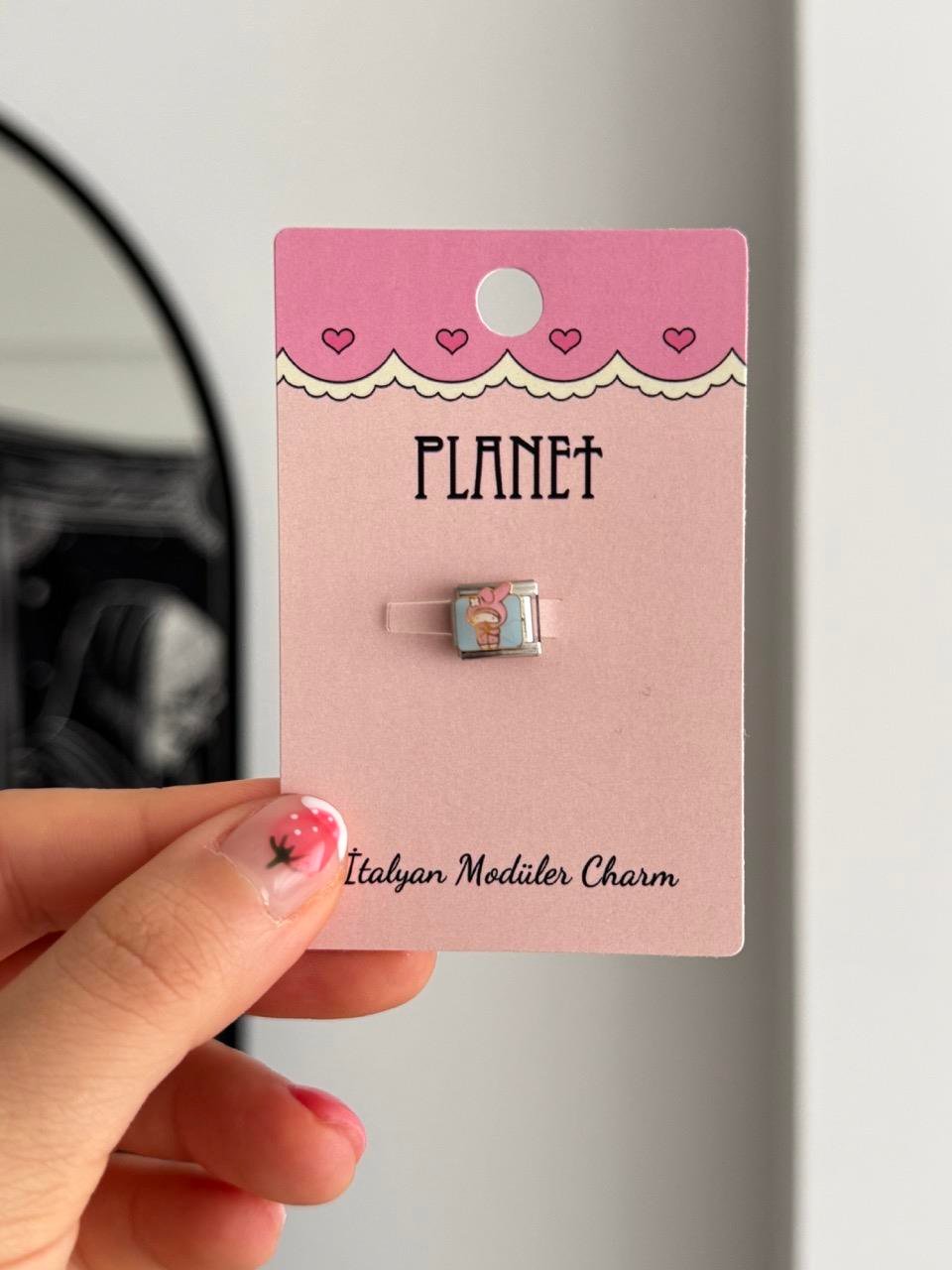 Pink Rabbit Kartlı İtalyan Charm