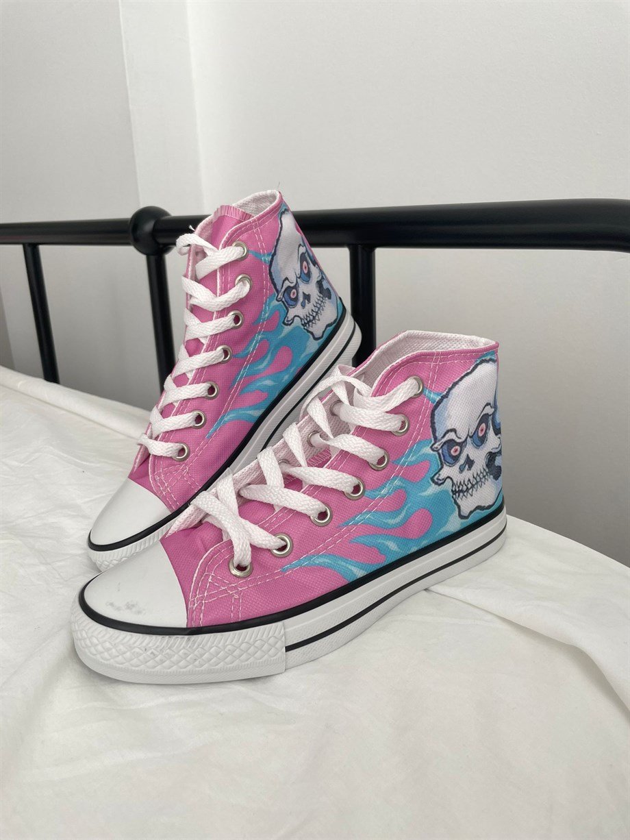 Pink Skull Kanvas Ayakkabı