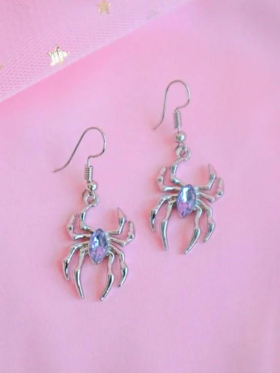 Purple Dark Stone Spider İthal Küpe