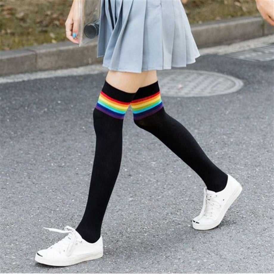 Rainbow Old School Siyah Diz üstü Çorap