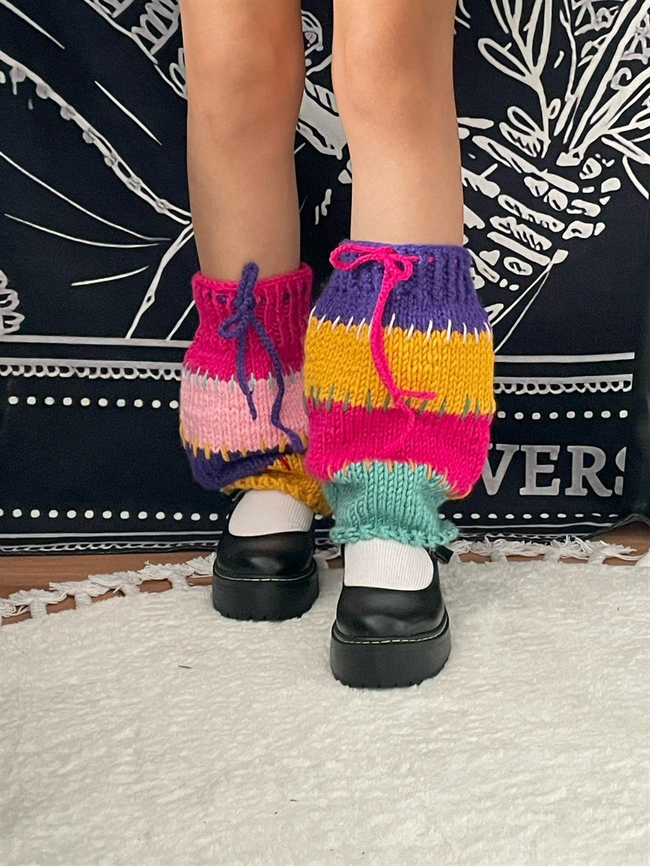 Renk Bloklu Örgü Tozluk Leg Warmers I Handmade