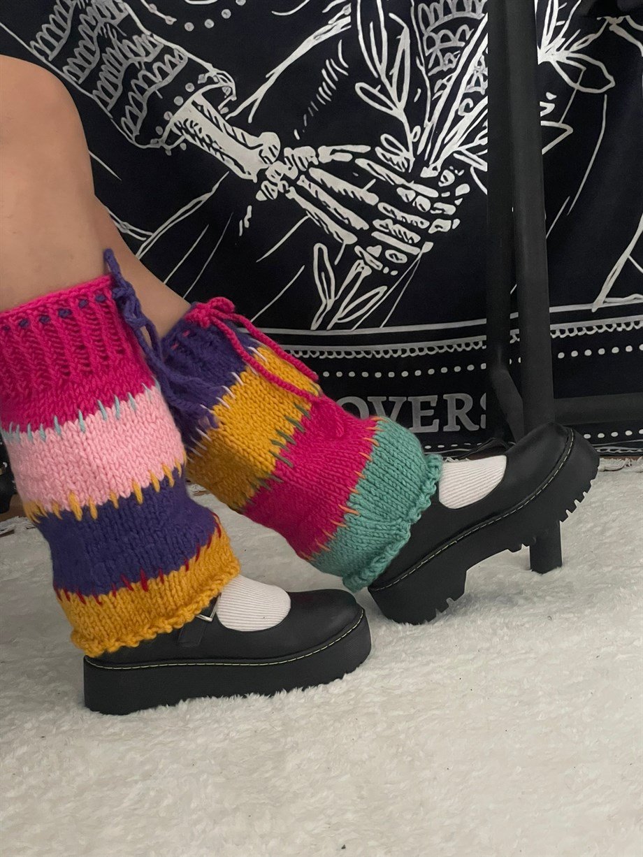 Renk Bloklu Örgü Tozluk Leg Warmers I Handmade