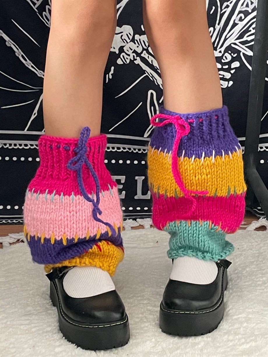 Renk Bloklu Örgü Tozluk Leg Warmers I Handmade