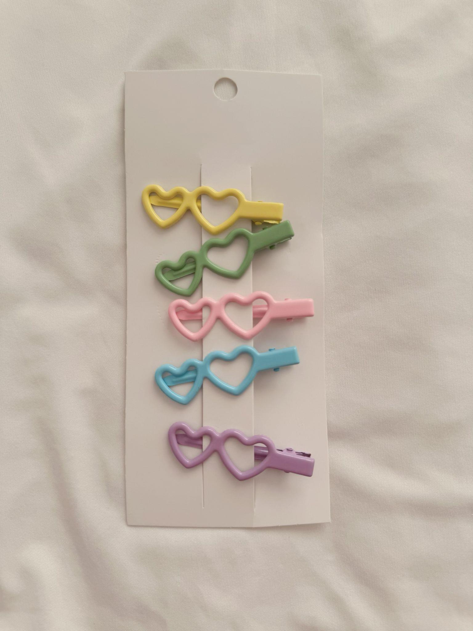 Renkli Kalpler Yan Toka Seti 5li