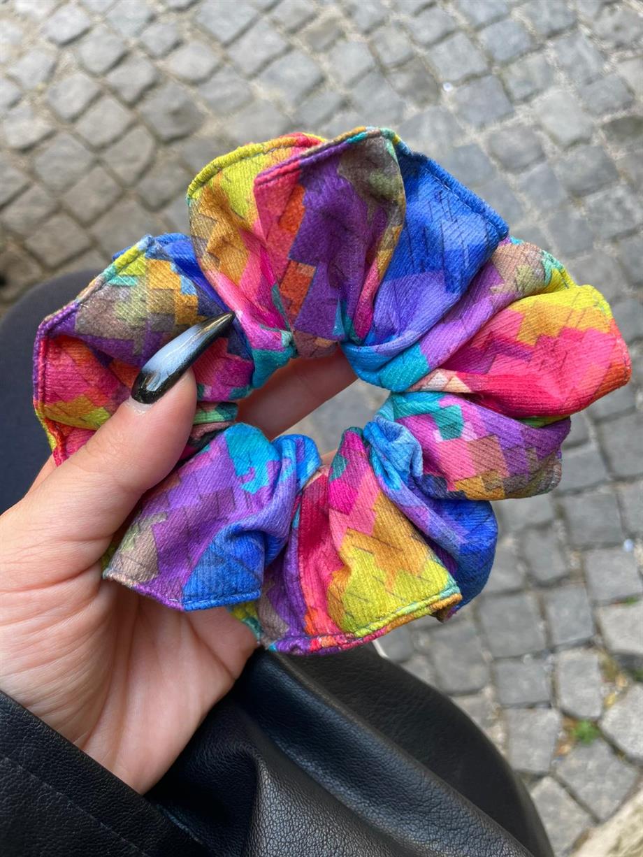 Renkli Puzzle Scrunchie Lastik Toka