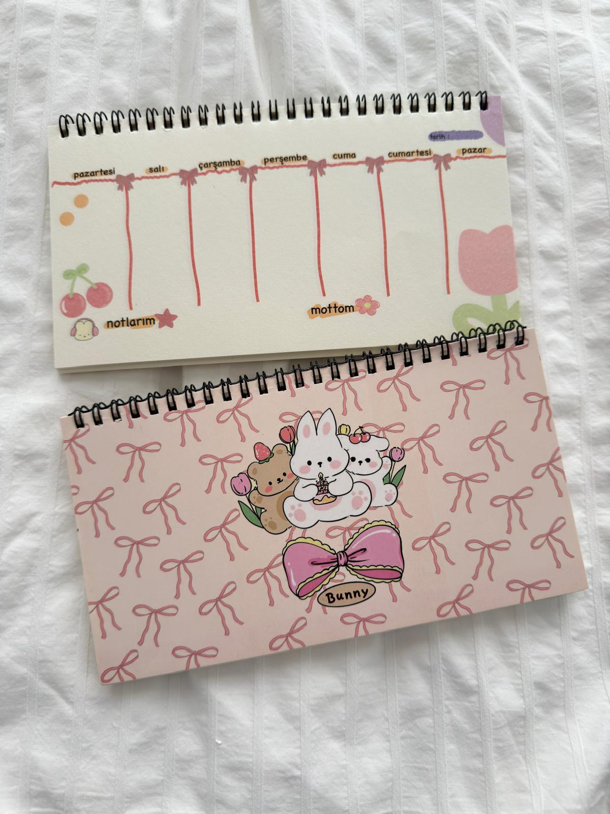 Ribbon Bunny Kawaii Tasarımlı Klavye Önü Haftalık Planlayıcı